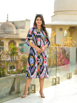 Jaipuri Adaah - Artistic Affair Collar Style Black Midi Dress