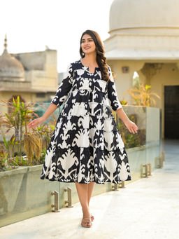 Jaipuri Adaah - Black And White Magic Tiered Midi Dress