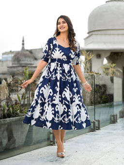 Jaipuri Adaah - Blue And White Magic Tiered Midi Dress
