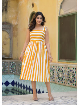 Jaipuri Adaah - Blossom Yellow Handblock Printed Cotton Dress