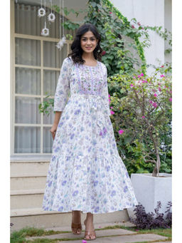 Jaipuri Adaah - Bohemian Embroidered Purple Handblock Printed Maxi Dress