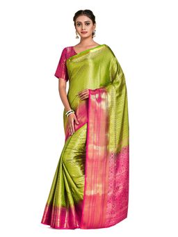 Mimosa - Green Kanjivaram Style Art Silk Saree With Unstitched Blouse