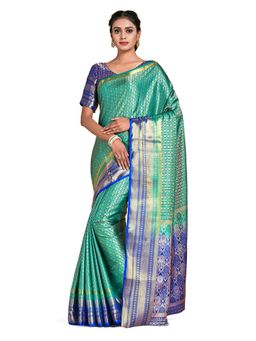 Mimosa - Green Kanjivaram Style Art Silk Saree With Unstitched Blouse