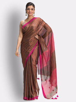 Angoshobha - Copper Handloom Zari Cotton Tissue Saree with Unstitched Blouse