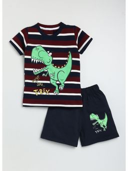 Lazy Shark - Girls Brown and Blue Printed Cotton T-Shirt with Shorts (Set of 2)