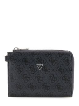 Guess - Black Polyurethane Printed Men Pouch