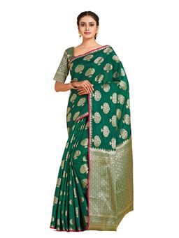 Mimosa - Green Kanjivaram Style Art Silk Saree With Unstitched Blouse