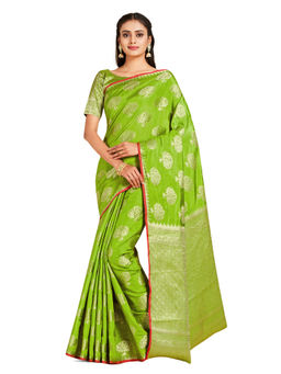 Mimosa - Green Kanjivaram Style Art Silk Saree With Unstitched Blouse