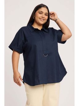 Virgio - Solid Cotton Short Sleeve Collared Plus Size Shirt