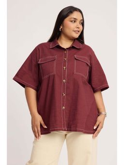 Virgio - Solid Cotton Contrast Stitch Shacket for Women
