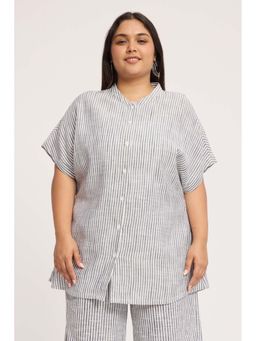 Virgio - Stripes Cotton Mandarin Collar Plus Size Shirt