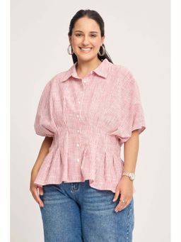 Virgio - Cotton Pleated Striped Plus Size Shirt for Women