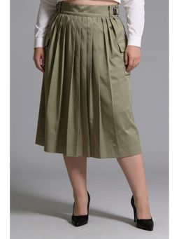 Virgio - Solid Cotton Pleated Cargo Midi Plus Size Skirt