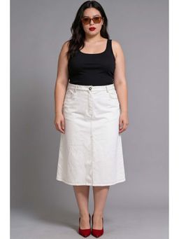 Virgio - Solid Cotton Midi Denim Plus Size Skirt