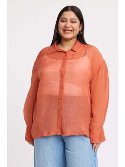 Virgio - Orange Solid Relaxed Fit Plus Size Shirt for Women