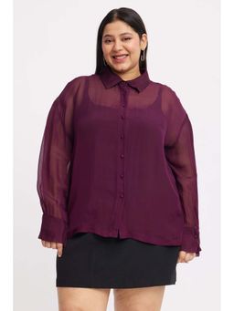 Virgio - Wine Solid Relaxed Fit Plus Size Shirt for Women