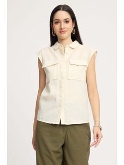 Virgio - Solid Cotton Sleeveless Utility Shirt for Women