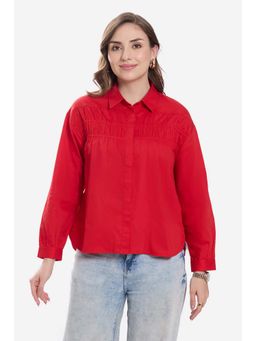 Virgio - Red Solid Cotton Elasticated Shirt for Women