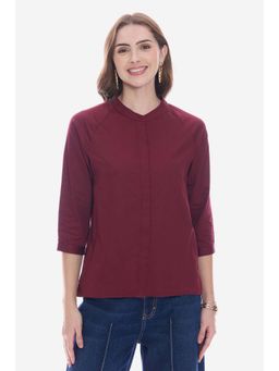 Virgio - Maroon Solid Cotton Raglan Sleeve Shirt for Women