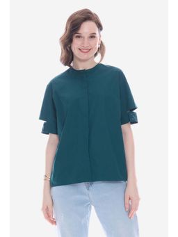 Virgio - Teal Solid Cotton Shirt for Women