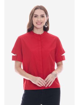 Virgio - Red Solid Cotton Shirt for Women