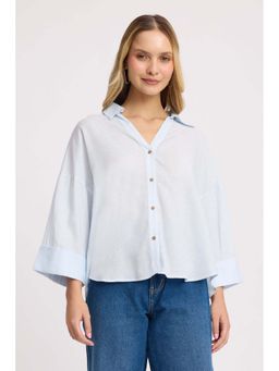 Virgio - Solid Cotton Relaxed Fit Button Down Shirt for Women