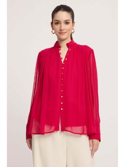 Virgio - Solid Viscose Gathered Yoke Blouse for Women