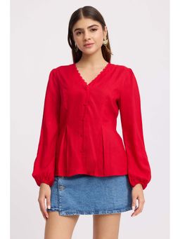 Virgio - Solid Viscose V-Neck Lace Top for Women