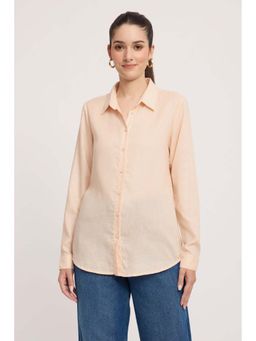 Virgio - Peach Solid Linen Regular Fit Shirt for Women