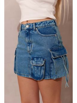 Virgio - Solid Cotton Cargo Denim Mini Skirt for Women