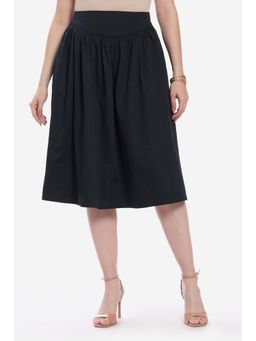 Virgio - Black Solid Cotton Flared Skirt for Women
