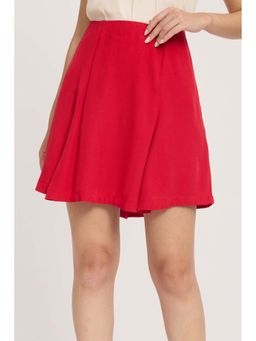 Virgio - Red Solid Viscose High Waist Skirt for Women