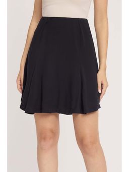 Virgio - Black Solid Viscose High Waist Skirt for Women