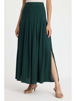 Virgio - Solid Viscose Pleated Skirt for Women
