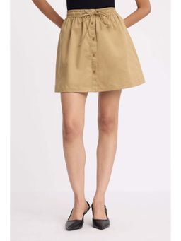 Virgio - Solid Cotton High Waist Tie-Up Skirt for Women