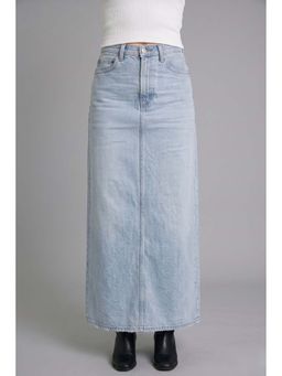 Virgio - Solid Cotton Frayed Hem Denim Skirt for Women