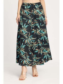Virgio - Printed Viscose Tropical Print Flared Skirt