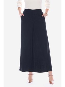 Virgio - Black Solid Viscose Flared Trouser for Women