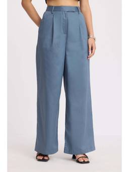 Virgio - Solid Cotton High-Rise Straight Trousers for Women