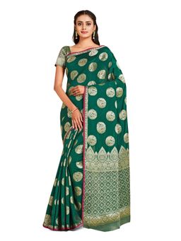 Mimosa - Green Kanjivaram Style Art Silk Saree With Unstitched Blouse