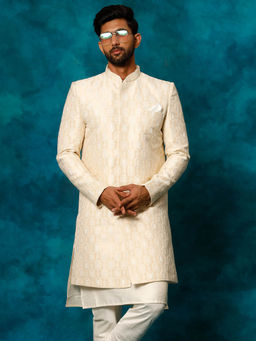 Vastramay - Mens Beige Silk Blend Sherwani Only Top