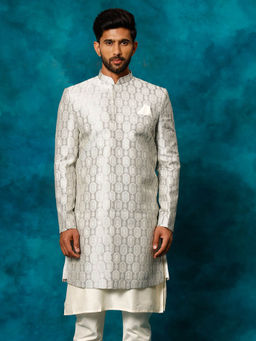 Vastramay - Mens Grey Silk Blend Sherwani Only Top (Set of 2)
