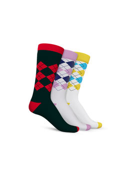 TalkingSox - Multi-Color Checks Bamboo Calf Length Socks (Pack of 3)