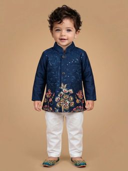 ETHNIKS NEURON - Boys Embroidered Pure Cotton Kurta With Pyjamas Set