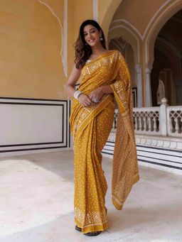 Ragavi - Spicy Traditional Jaipur Printed Cotton Saree with Unstitched Blouse