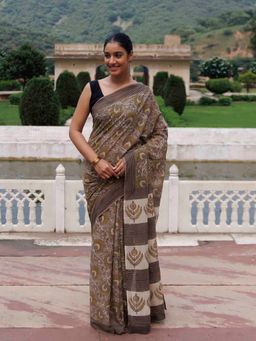 Ragavi - Sunflower Kashish Traditional Jaipur Printed Chanderi Saree with Unstitched Blouse
