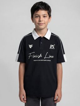 R&B - Boys Navy Blue Cotton Polo T-Shirt