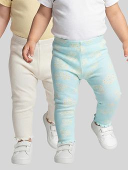 R&B - Girls Multi-Colour Cotton Lycra Leggings (Pack of 2)