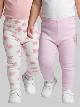 R&B - Girls Multi-Colour Cotton Lycra Leggings (Pack of 2)