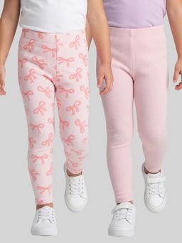 R&B - Girls Pink Cotton Lycra Leggings (Pack of 2)
